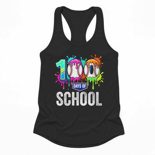 Women's 100 Days Of School Dripping Baseball Boys Kids Teacher Flowy Tank - Sportilla