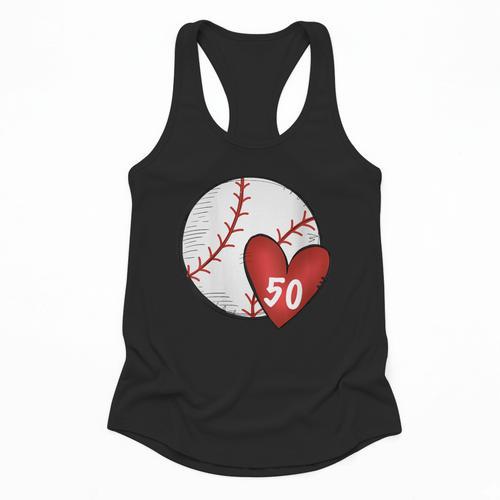 Womens Custom Baseball Mom Number 50 Heart For Mom Mommy Flowy Tank - Sportilla