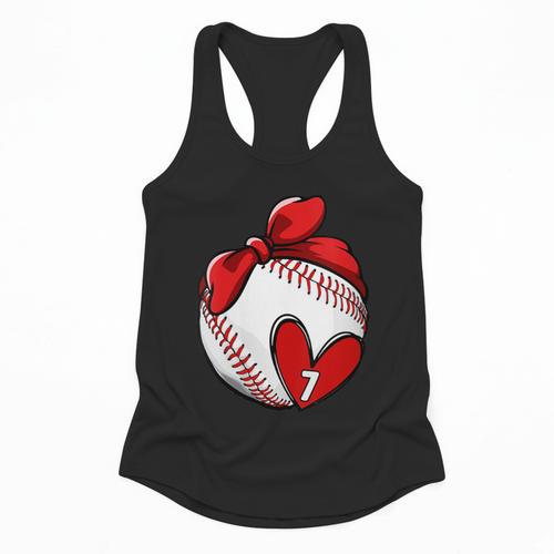 Womens Custom Baseball Mom Number 7 Heart For Mom Mommy Flowy Tank - Sportilla