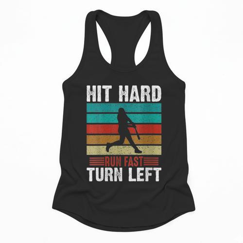 Women's Retro Hit Hard Run Fast Turn Left Baseball Lover Flowy Tank - Sportilla