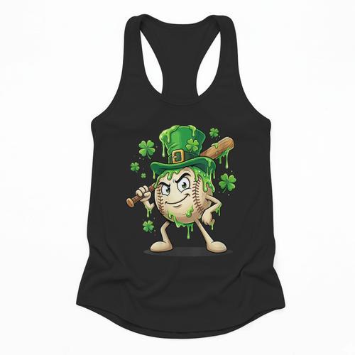 Women's St Patricks Day Baseball Leprechaun Shamrock Player Boys Kid Flowy Tank - Sportilla