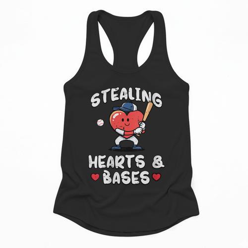 Women's Valentines Day Baseball Stealing Hearts Bases Boys Kids Men Flowy Tank - Sportilla