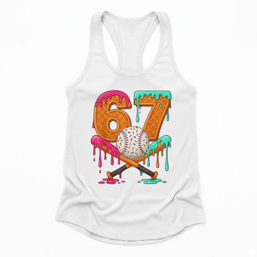 67 Ice Cream Drip Baseball Number 67 Player 67th Birthday Flowy Tank - Sportilla