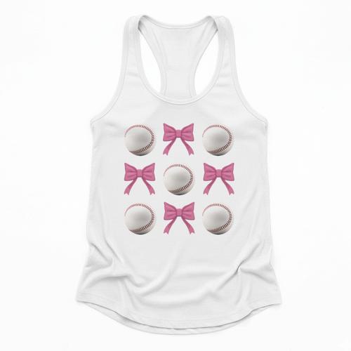 Baseball Boys Girls Baseball Mom Tee Pink Bow Baseball Flowy Tank - Sportilla