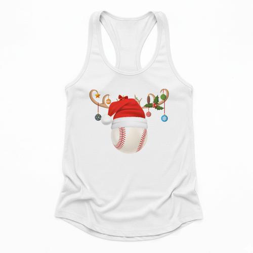 Baseball Christmas Reindeer Santa Hat Sports Player Xmas Flowy Tank - Sportilla