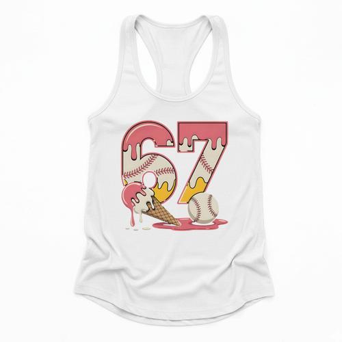 Baseball Drip Number 67 Player Ice Cream Or 67th Birthday Flowy Tank - Sportilla