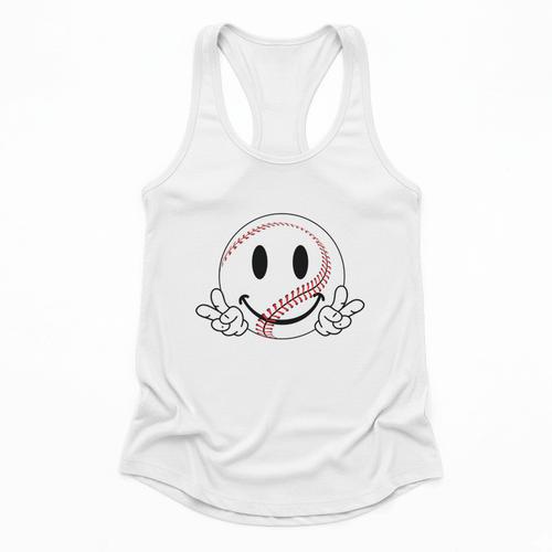 Baseball Mom Era Ball Mom Smile Face Groovy Mother's Day Flowy Tank - Sportilla