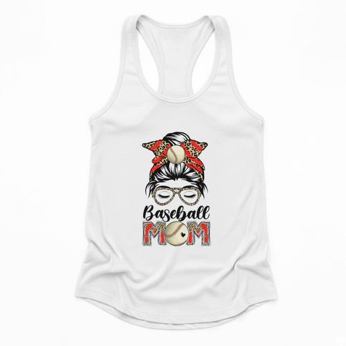 Baseball Mom Game Day Messy Bun Leopard Mother's Day Flowy Tank - Sportilla