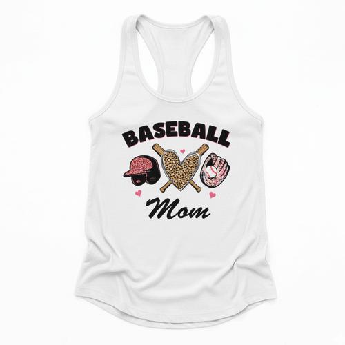 Baseball Mom Leopard Heart Game Day Love Mommy Flowy Tank - Sportilla