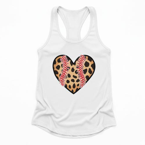 Baseball Mom Leopard Heart Valentine Day Mother Day Flowy Tank - Sportilla