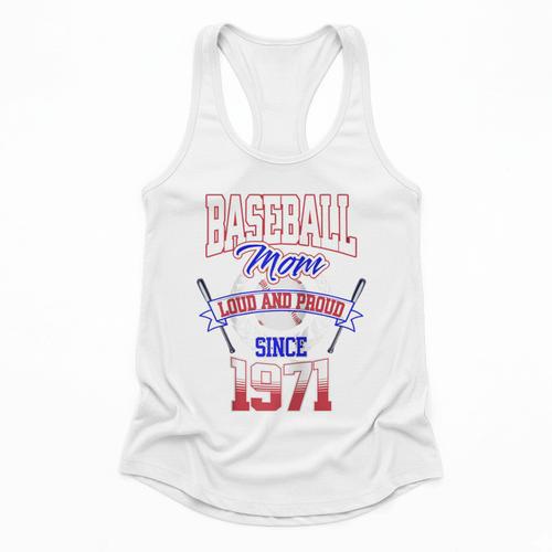 Baseball Mom Loud & Proud Since 1971 Raglan Baseball Tee Flowy Tank - Sportilla