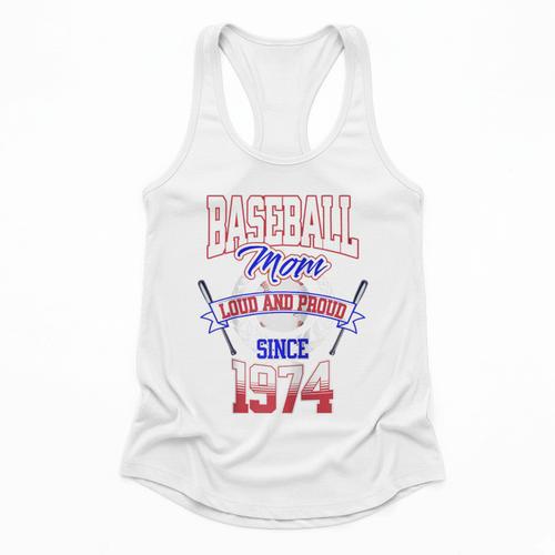 Baseball Mom Loud & Proud Since 1974 Raglan Baseball Tee Flowy Tank - Sportilla