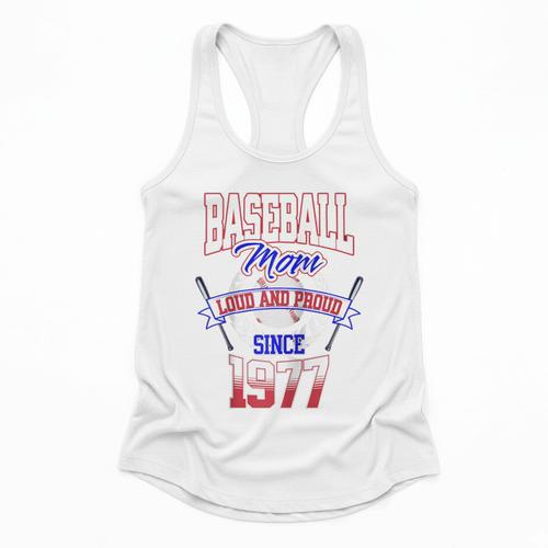 Baseball Mom Loud & Proud Since 1977 Raglan Baseball Tee Flowy Tank - Sportilla