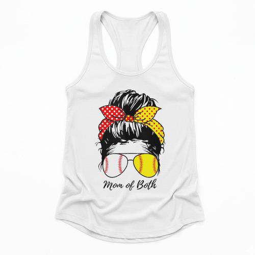 Baseball Mom Softball Mom Of Both Messy Bun Mother's Day Flowy Tank - Sportilla