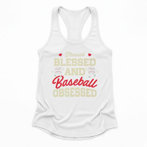 Baseball Mom Stressed Blessed And Baseball Obsessed Premium Flowy Tank - Sportilla