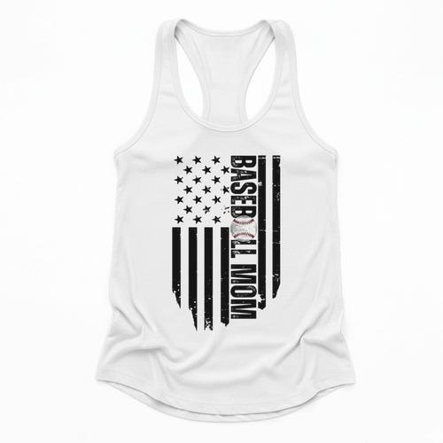 Baseball Mom USA Flag Baseball Mama Day Vibes Mama Flowy Tank - Sportilla