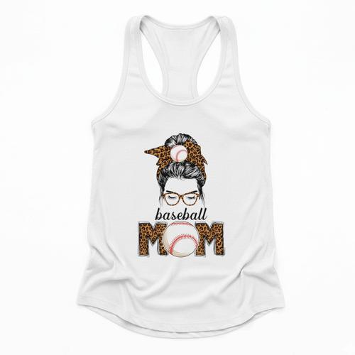 Baseball Mom Women Messy Bun Leopard Mother's Day Flowy Tank - Sportilla