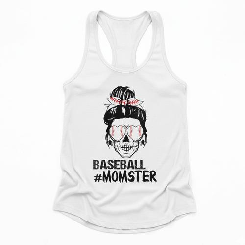 Baseball Momster Messy Bun Skull Mom For Women Halloween Flowy Tank - Sportilla