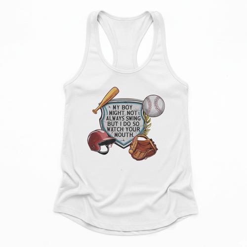 My Boy Might Not Always Swing Baseball Mom Premium Flowy Tank - Sportilla