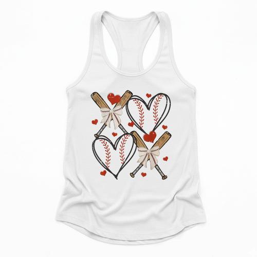 Coquette Bow XOXO Baseball Lover Heart Valentine Game Day Flowy Tank - Sportilla