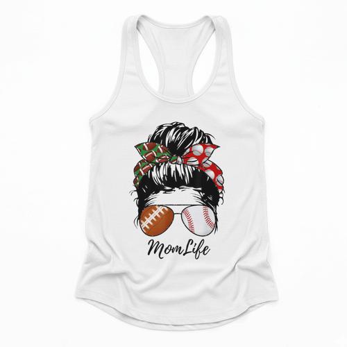 Football Mom Baseball Mom Life Messy Bun Mom Of Both Flowy Tank - Sportilla