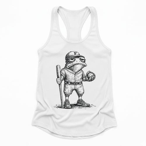 Frog Basketbal Men Women Grumpy Frog Playing Baseball Flowy Tank - Sportilla