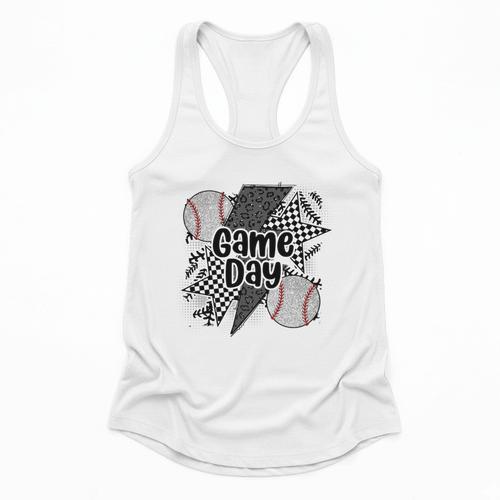 Game Day Baseball Retro Checkered Baseball Flowy Tank - Sportilla