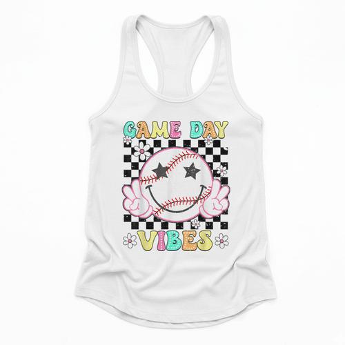 Game Day Vibes Softball Baseball Groovy Game Day Girls Women Flowy Tank - Sportilla