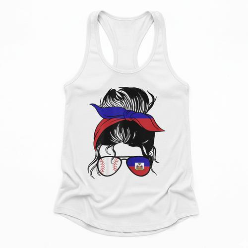 Haitian Baseball Mom Haiti Flag Baseball Girl Flowy Tank - Sportilla