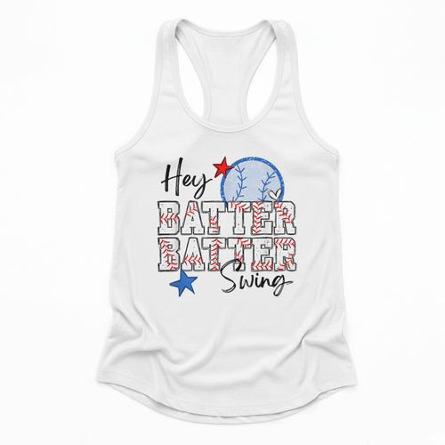 Hey Batter Batter Swing Graphic For Baseball Moms Flowy Tank - Sportilla