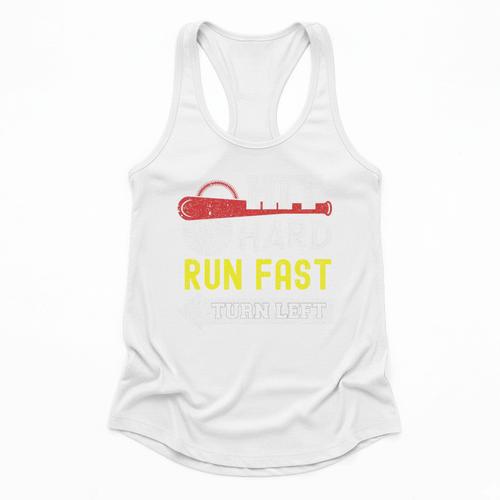 Hit Hard Run Fast Turn Left Baseball Quote Fan Coach Premium Tri-Blend Flowy Tank - Sportilla