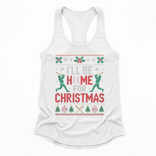 I’Ll Be Home For Christmas Baseball Ugly Sweater Art Flowy Tank - Sportilla