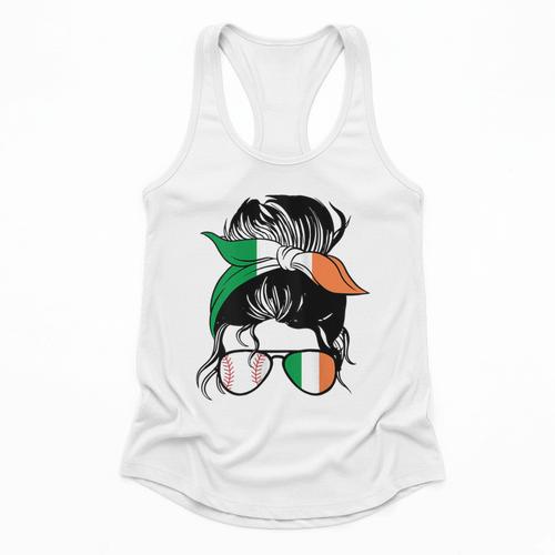 Ireland Baseball Mom Messy Bun Irish Baseball Girl Flowy Tank - Sportilla