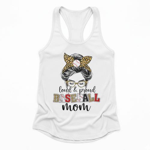 Loud And Proud Baseball Mom Messy Bun Leopard Baseball Mom Flowy Tank - Sportilla