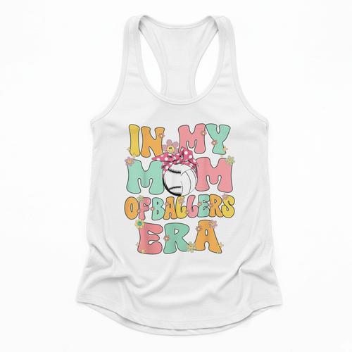 In My Mom Of Ballers Era Groovy Volleyball Baseball Mom Cute Flowy Tank - Sportilla