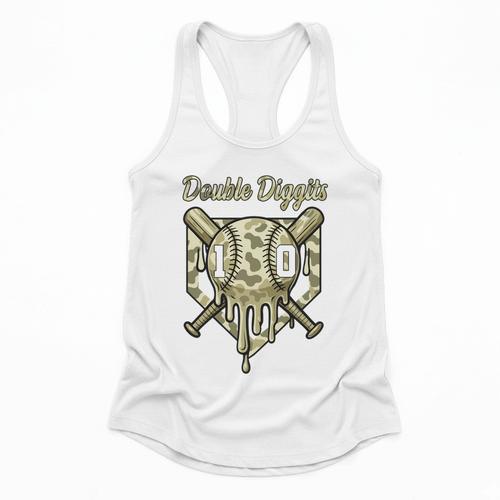 Old School Camo Baseball Drip Double Digits 10th Birthday Flowy Tank - Sportilla
