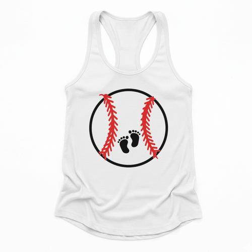 Pregnant Baseball Mom Pregnancy Announcement Baby Feet Belly Flowy Tank - Sportilla