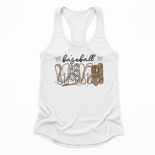 Preppy Baseball Mama Coquette Bow Game Day Mom Mother Flowy Tank - Sportilla