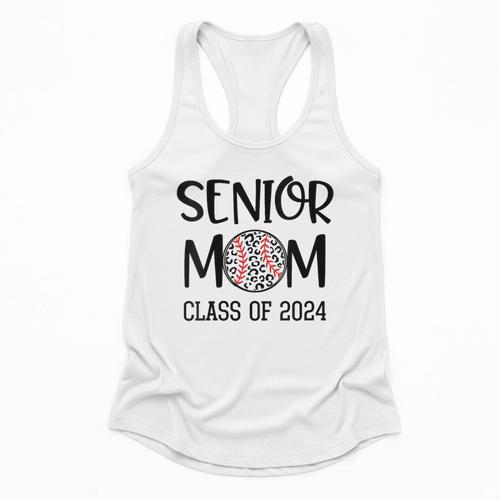 Proud Senior Baseball Mom Senior 2024 Class Leopard Game Day Flowy Tank - Sportilla