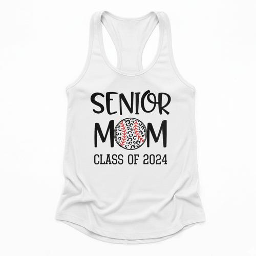 Proud Senior Baseball Mom Senior 2024 Class Leopard Game Day Raglan Baseball Tee Flowy Tank - Sportilla