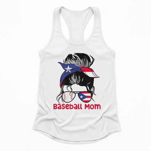 Puerto Rico Baseball Mom Messy Bun Boricua Flowy Tank - Sportilla