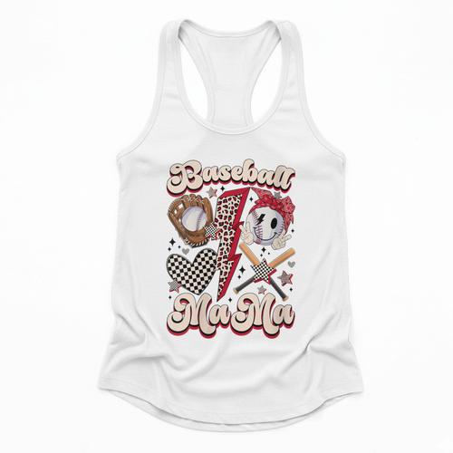 Retro Groovy Baseball Mama Baseball Mom Lover Flowy Tank - Sportilla