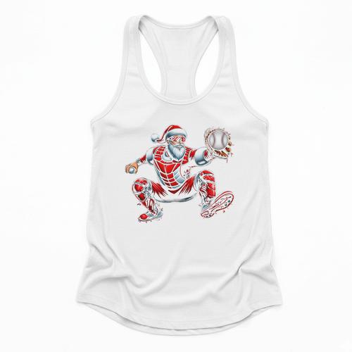 Santa Playing Baseball Catcher Merry Christmas Sport Player Flowy Tank - Sportilla