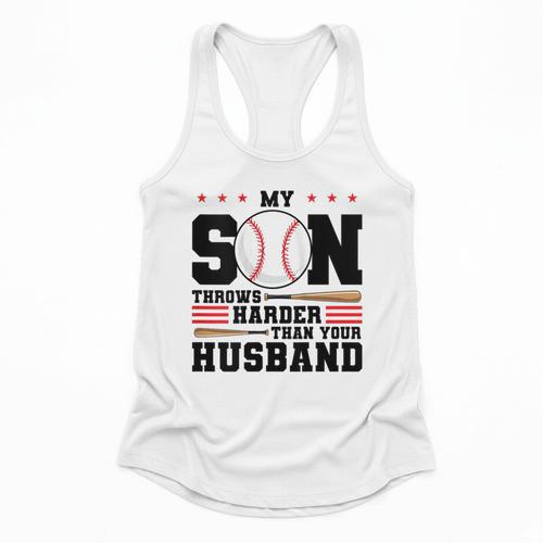 My Son Throws Harder Than Your Husband Baseball Mom Flowy Tank - Sportilla