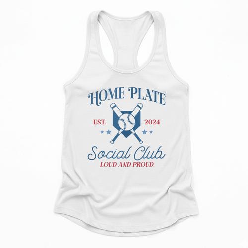 Spring 2024 Season Cute Baseball Mom Home Plate Social Club Flowy Tank - Sportilla