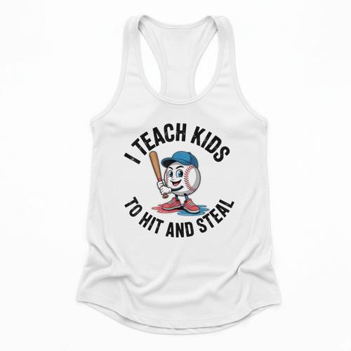 I Teach Kids To Hit And Steal Baseball Softball Coach Flowy Tank - Sportilla