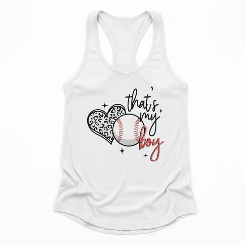 That's My Boy Leopard Heart Baseball Mom Premium Flowy Tank - Sportilla