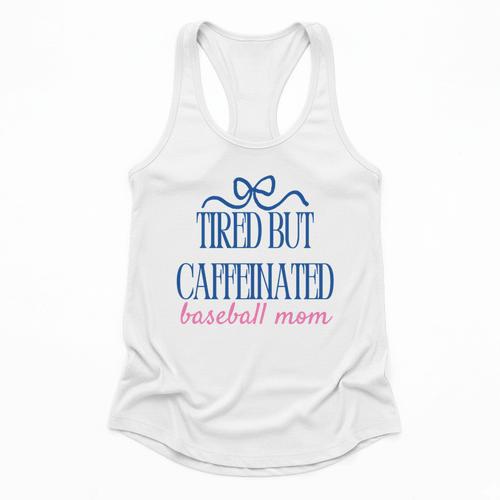 Tired But Caffeinated Baseball Mom Trendy Tired Baseball Mom Flowy Tank - Sportilla