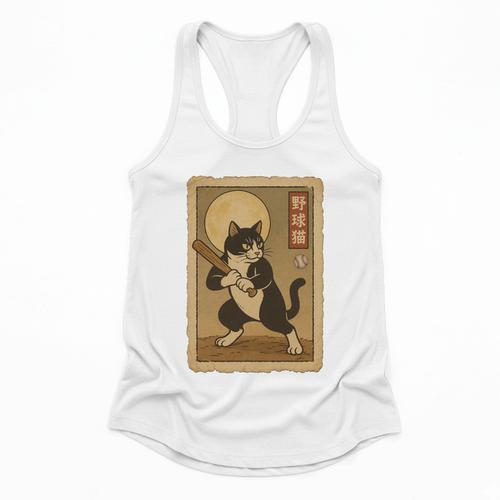 Vintage Japanese Ukiyo-e Baseball Cat Batting Flowy Tank - Sportilla