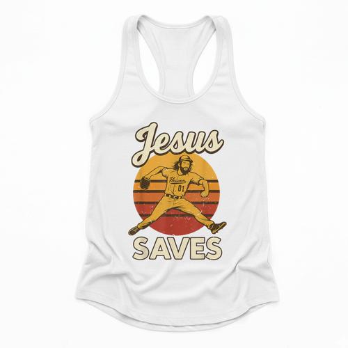 Youth Boy Baseball Jesus Saves Christian Baseball Religious Flowy Tank - Sportilla